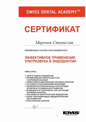 Миронов Станислав Вячеславович – сертификат