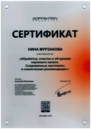 Сертификат Мурзакова Нина Олеговна